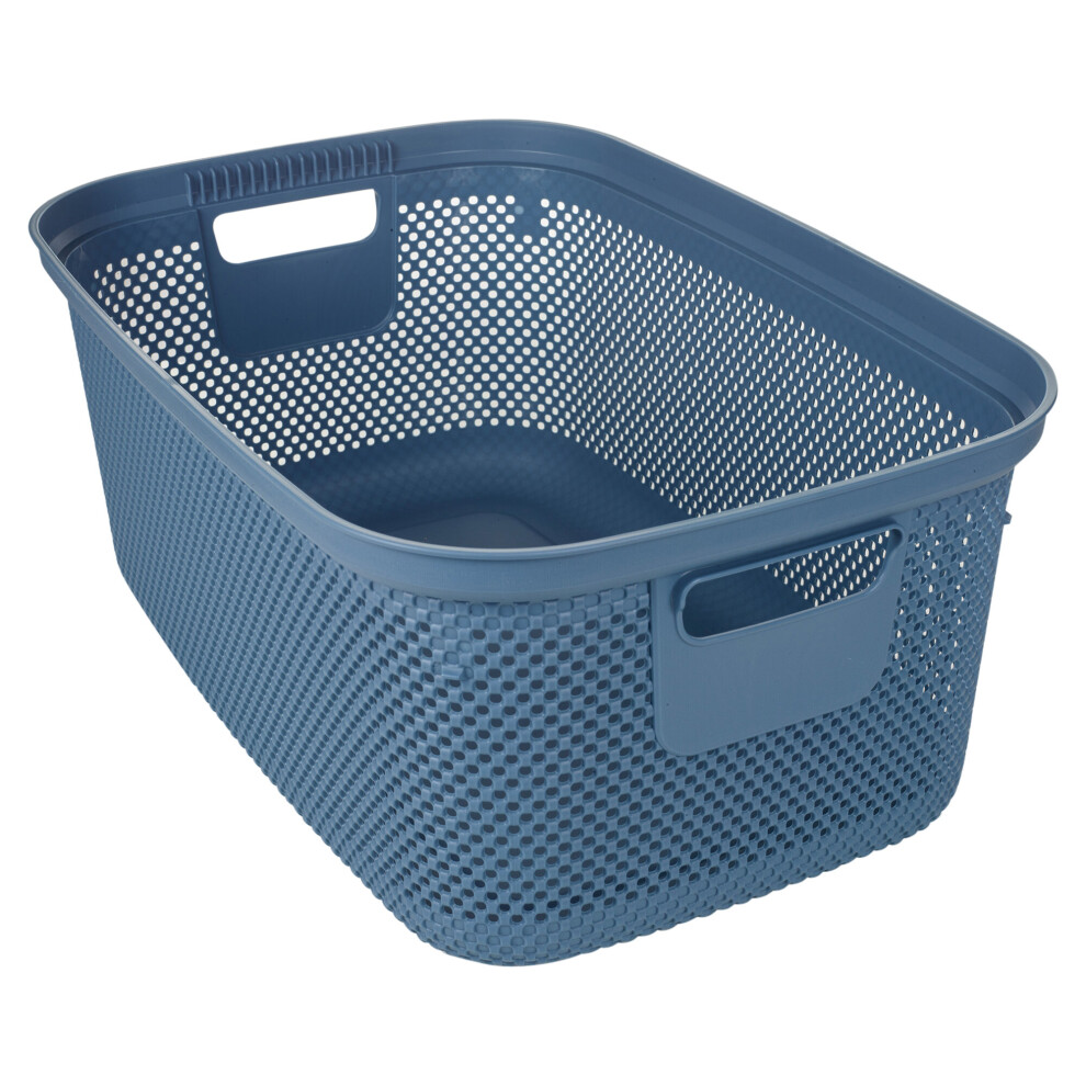 (Dark Blue) 30L Large Plastic Laundry Clothes Basket Handles