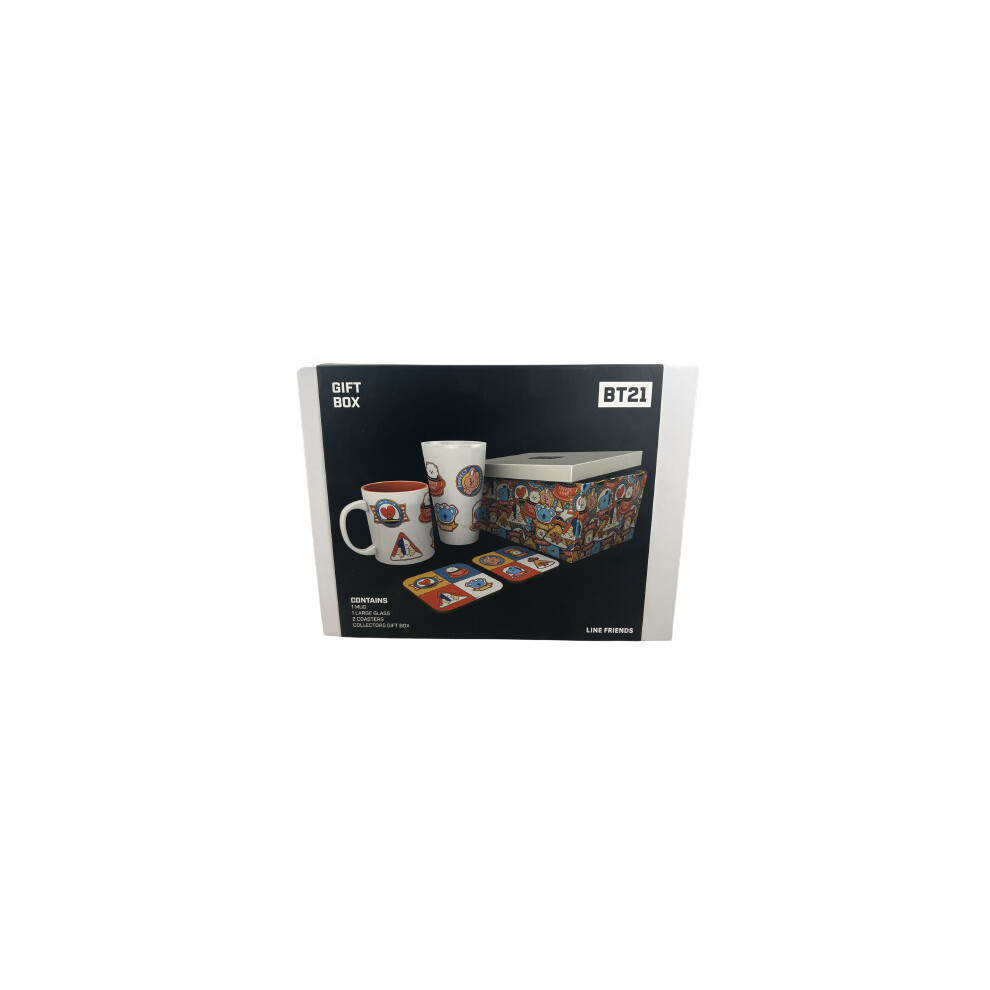 BT21 Icons Line Friends Gift Set Mug, Glass, Coasters, Gift Box