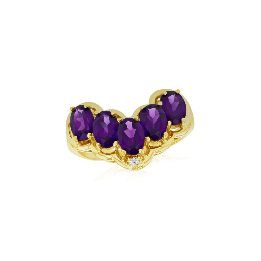Photos - Ring 0.01 CTW Diamond & Amethyst Fashion , 14K Yellow Gold - Size 8.5