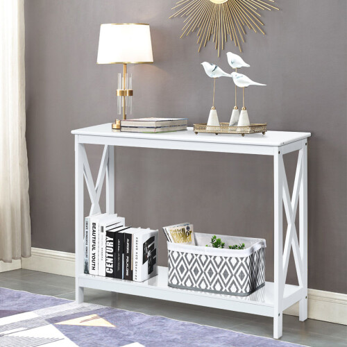 2Tier Console Table Xdesign Wooden Desk Side Table w/ Shelf White on OnBuy
