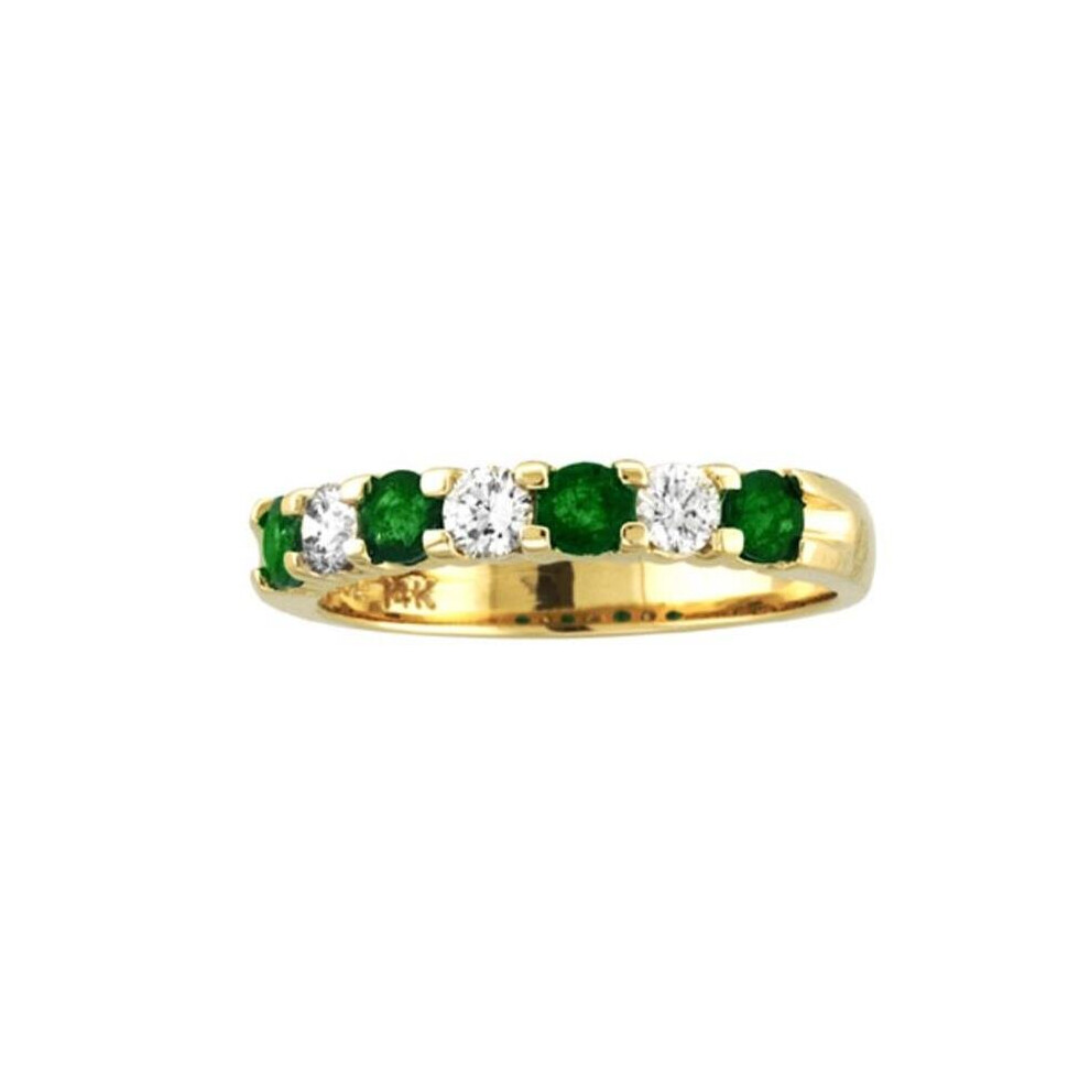 Photos - Ring 14K Gold  0.35 CTTW Round Diamonds & Emeralds Prong Set Band - Size 7.5