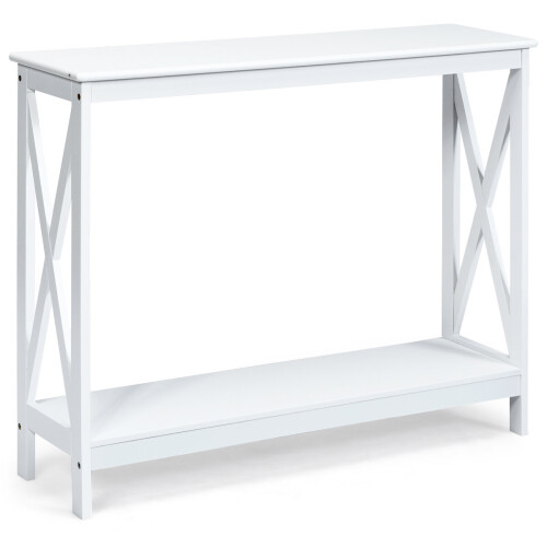 2Tier Console Table Xdesign Wooden Desk Side Table w/ Shelf White on OnBuy