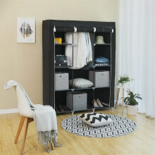 Portable Wardrobe Closet Clothes Organizer w/Metal Shelves & Cover