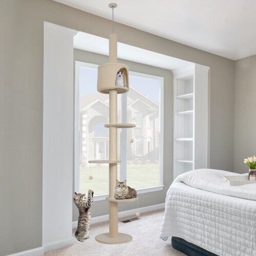 ELECWISH (Beige) 4-Tier Cat Tree Floor To Ceiling Climbing Tower 1