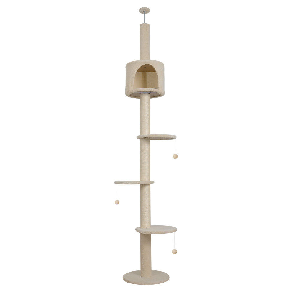 (Beige) 4-Tier Cat Tree Floor To Ceiling Climbing Tower