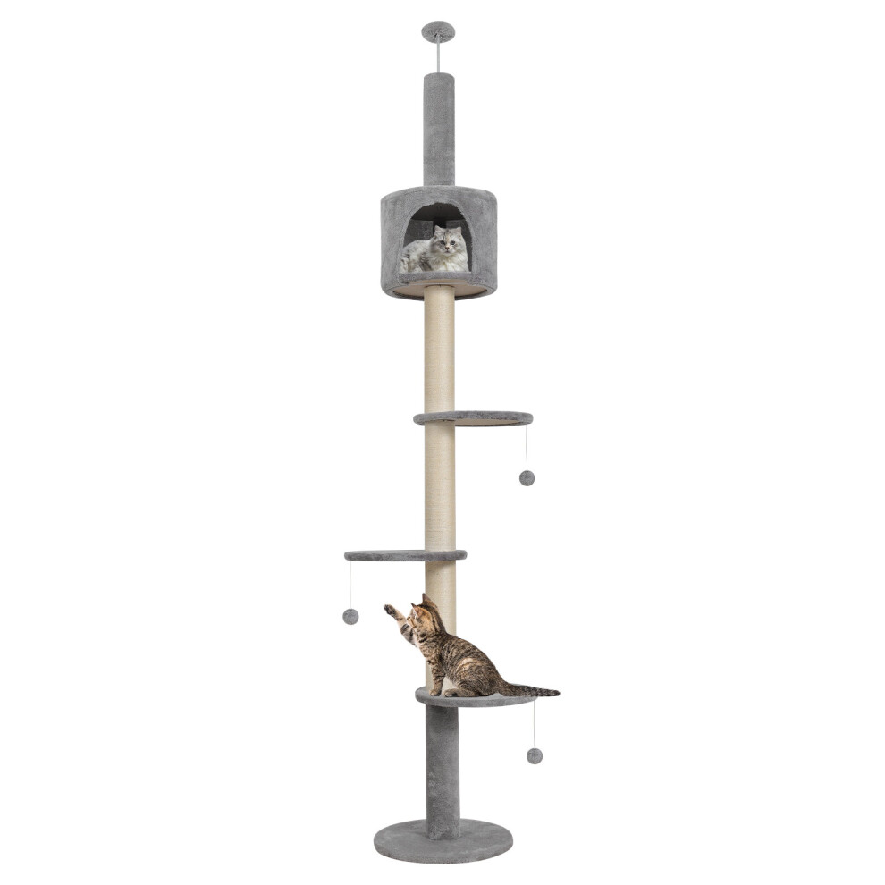 (Grey) 4-Tier Cat Tree Floor To Ceiling Climbing Tower