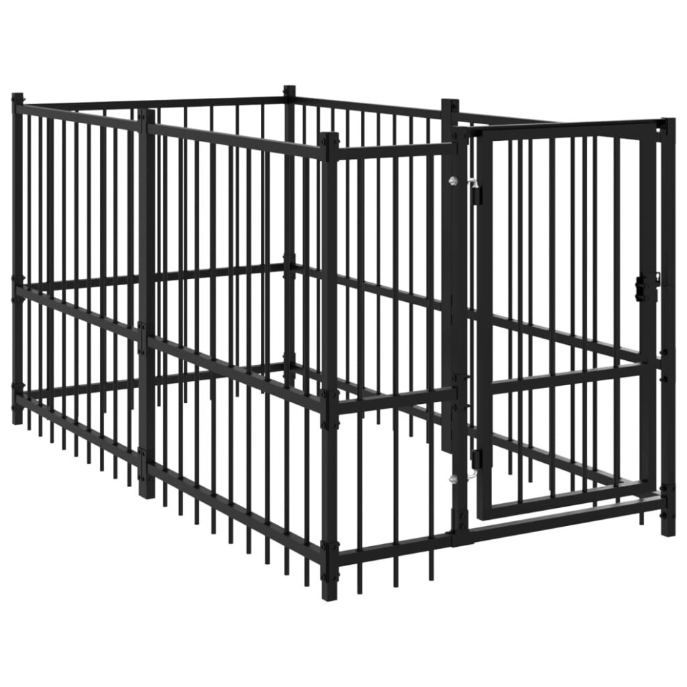 vidaXL Dog Kennel Black 193.5x97x100 cm Steel Dog Crate Cage Puppy Enclosure