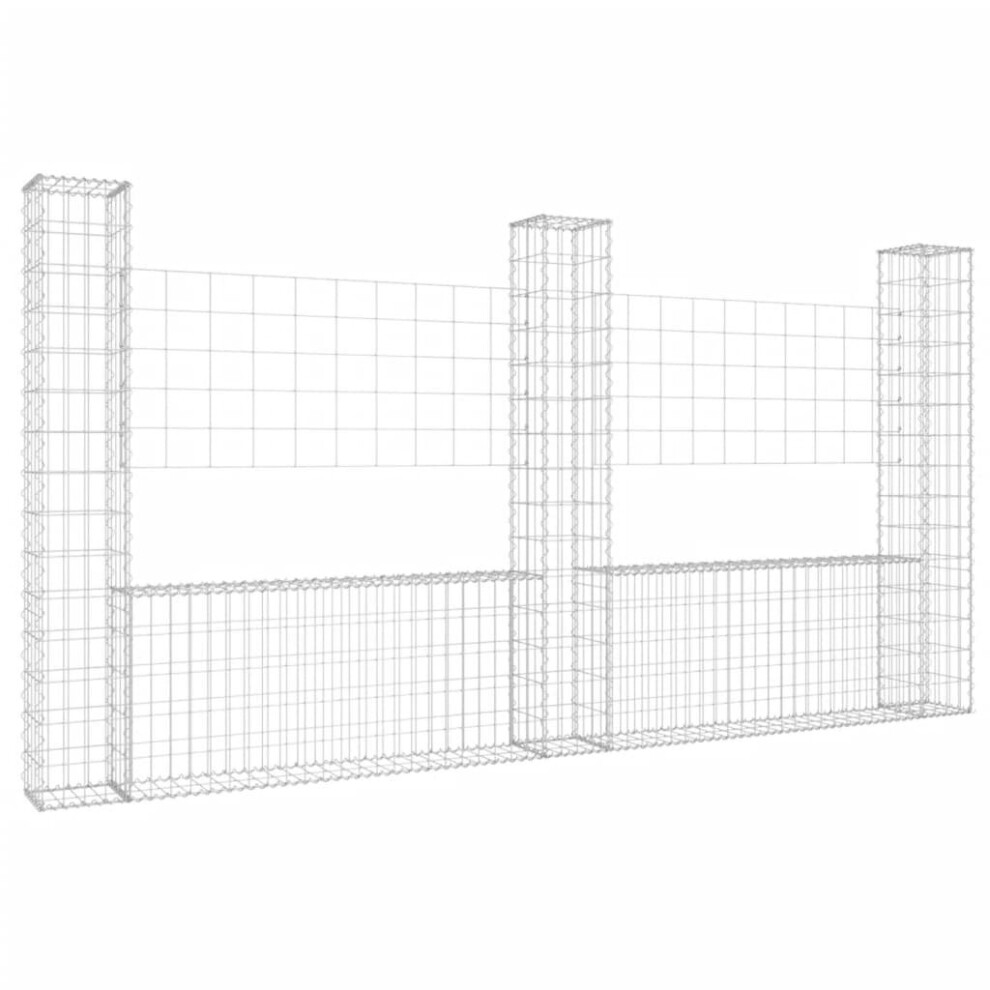 vidaXL U-shape Gabion Basket with 3 Posts Iron Garden Wire Fence Gabion Wall