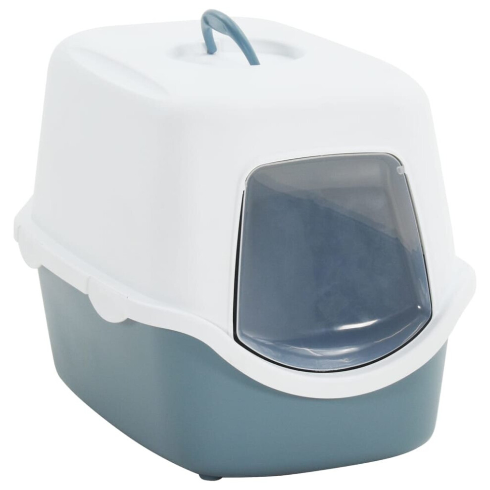 vidaXL Cat Litter Tray with Cover White and Blue PP Litter Box Cat Toilet