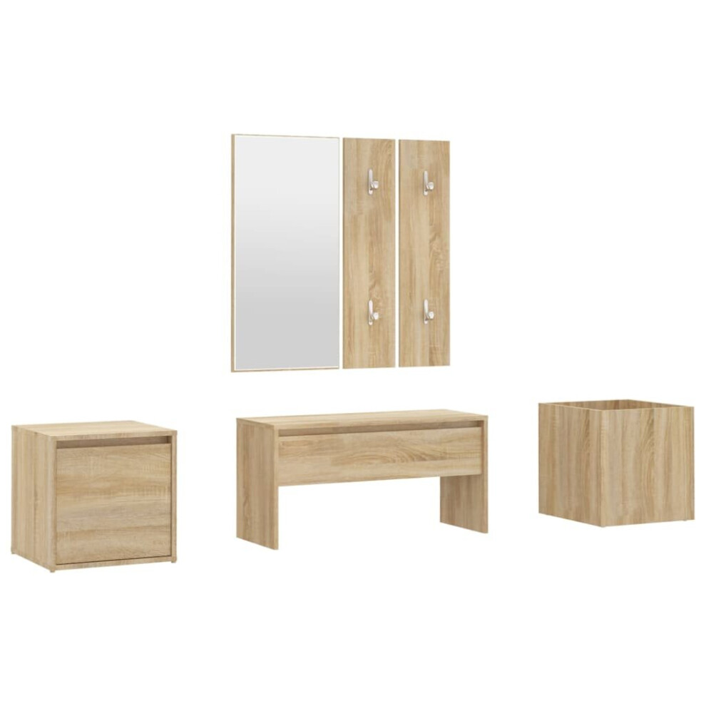 vidaXL Hallway Furniture Set Sonoma Oak Engineered Wood Bench and Coat Rack