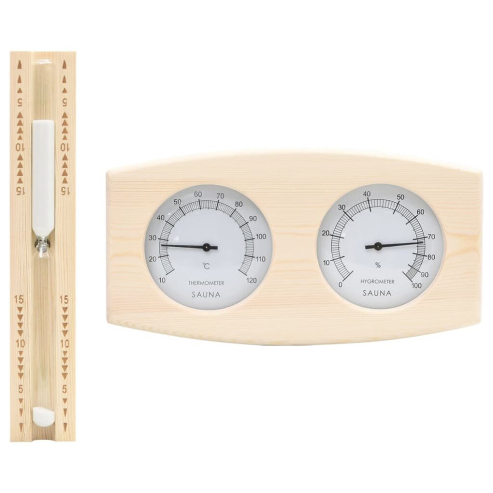 vidaXL Solid Wood Pine 2 in 1 Sauna Hygrothermograph&Sand Timer Set Hourglass