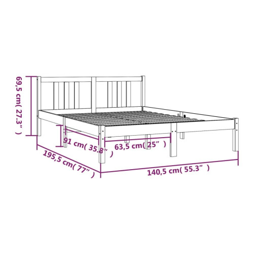 VidaXL vidaXL Bed Frame Bed Base Wooden Platform Bed Solid Wood 135x190 cm Double 1