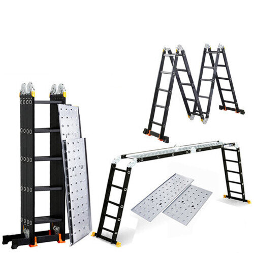 5.7M Aluminium Folding Ladder Multi-Purpose W/2 Scaffold Platform