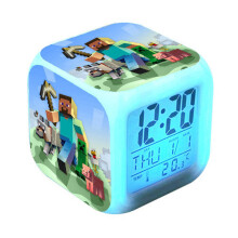 Minecraft Colourful Changing Alarm Clock #20 – Silent LED Time, Date & Temperature Display, Night Light