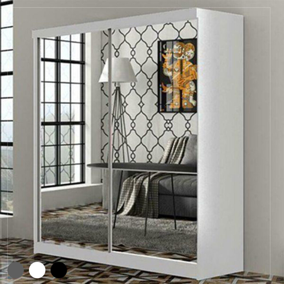 (White, 200cm) MN Furniture Queen Mirrored Sliding Door Wardrobe