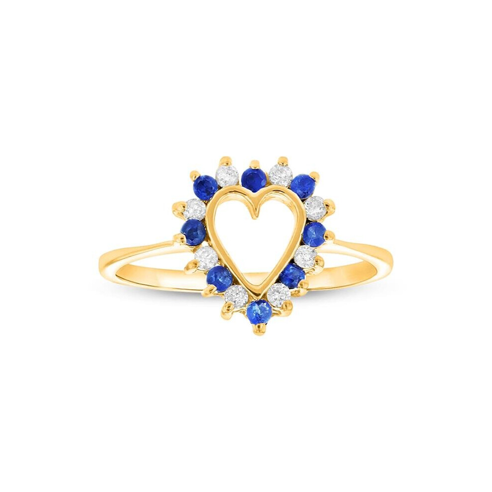 Photos - Ring 0.15 CTW Diamond & Sapphire Heart Shaped , 14K Yellow Gold - Size 7.5