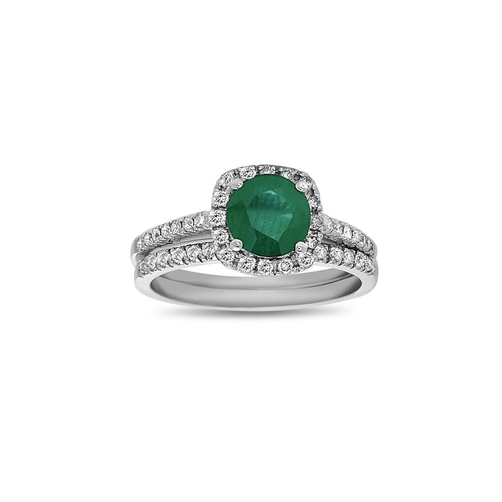 Photos - Other Jewellery 1.35 CTW Emerald & Diamond Engagement Set, 14K White Gold - Size 8.5