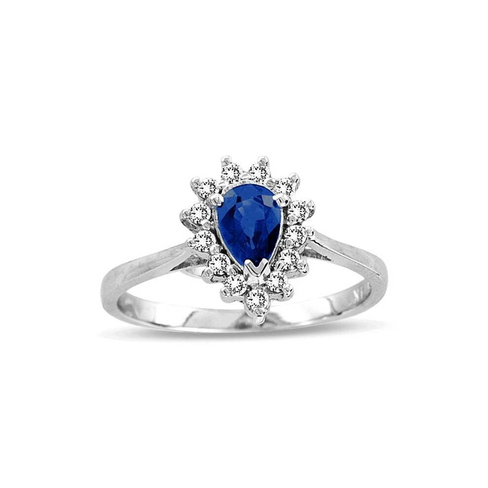 Photos - Ring 0.69 CTTW Pear Shaped Sapphire & Diamond , 14K Gold - Size 8