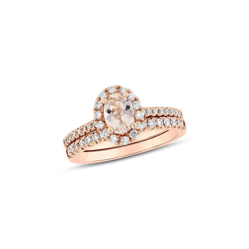 Photos - Ring Diamond & Morganite Engagement  Set, 14K Rose Gold - Size 7