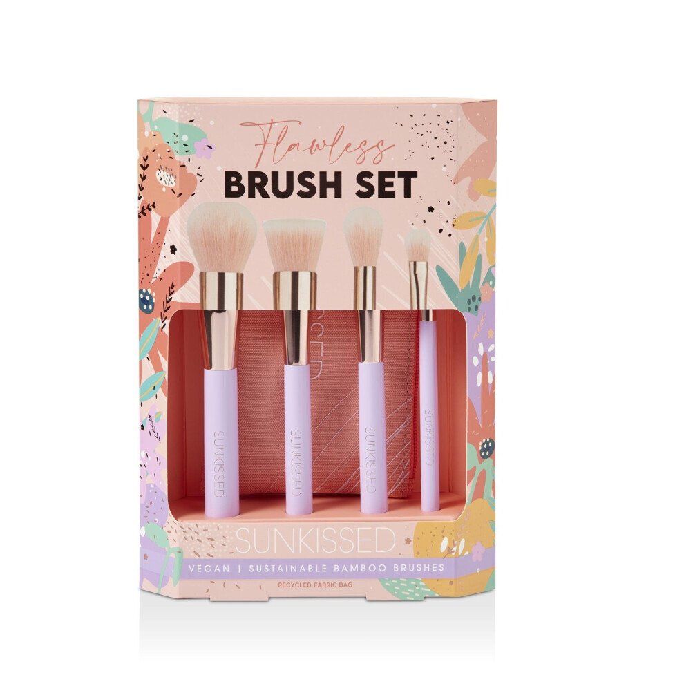 Sunkissed Natural Flawless Brush Set - Blusher Brush, Powder Brush, Blending Brush, Eyeshadow Brush, Cosmetic Bag