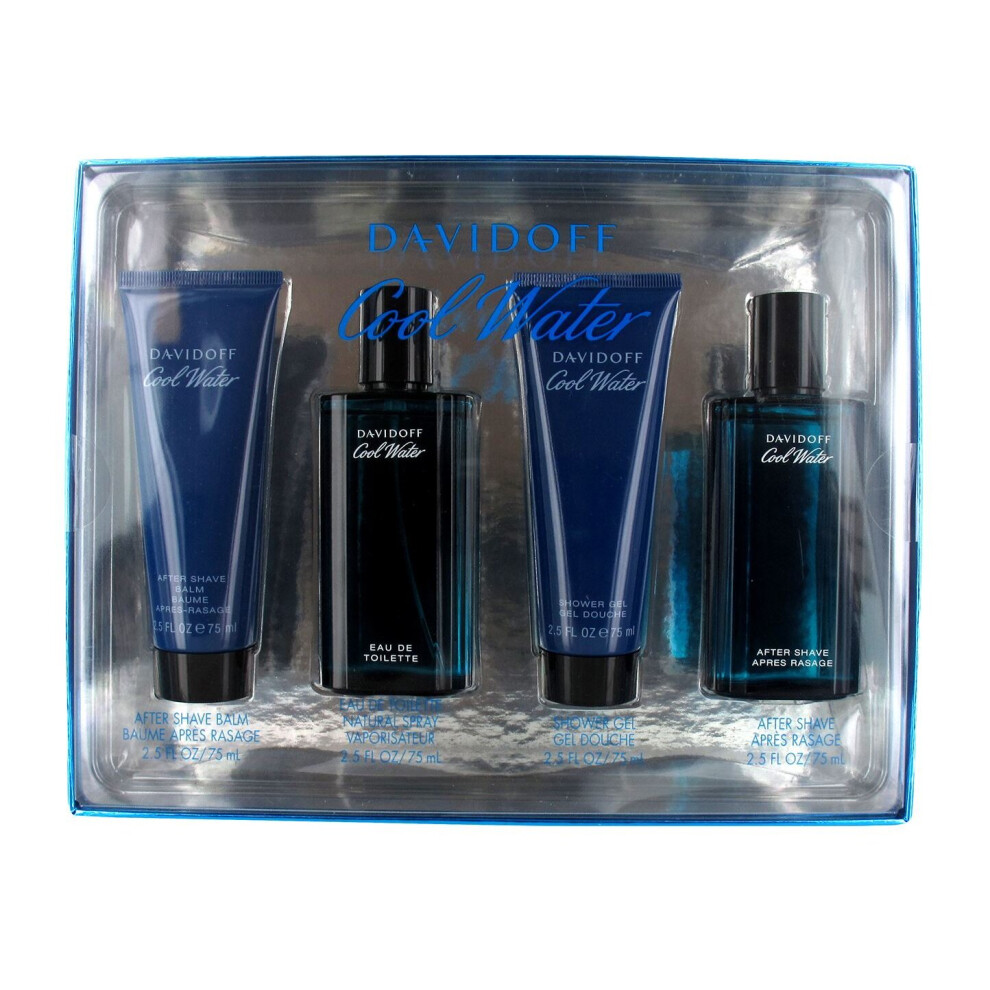 Davidoff Cool Water 75ml Eau de Toilette, 75ml Aftershave Balm, 75ml Shower Gel and 75ml Aftershave Splash Gift Set for Men
