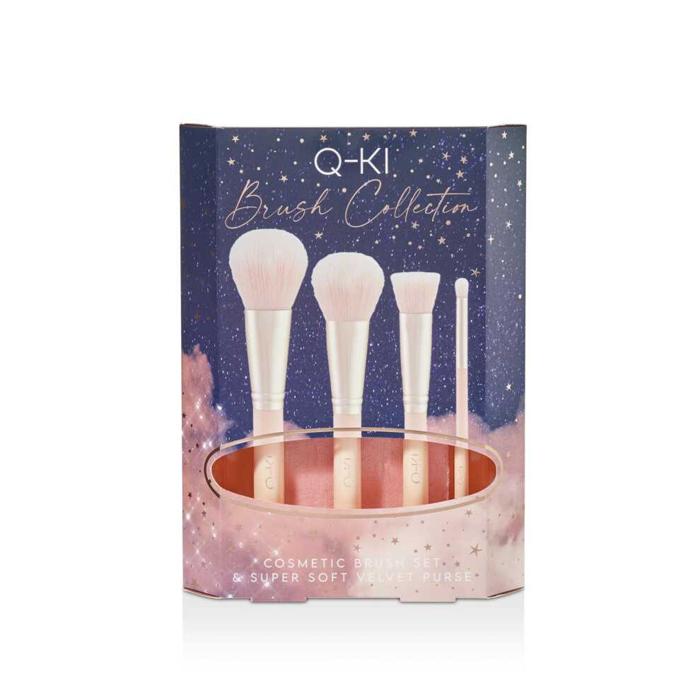 Q-Ki Brush Collection - Blusher Brush, Powder Brush, Blending Brush, Eyeshadow Brush, Cosmetic Bag