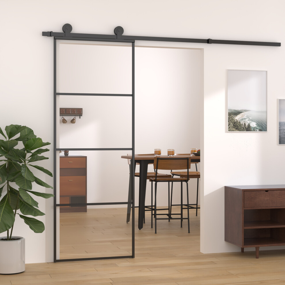 vidaXL Sliding Door Barn Door Sliding Door Panel Aluminium and ESG Glass Black