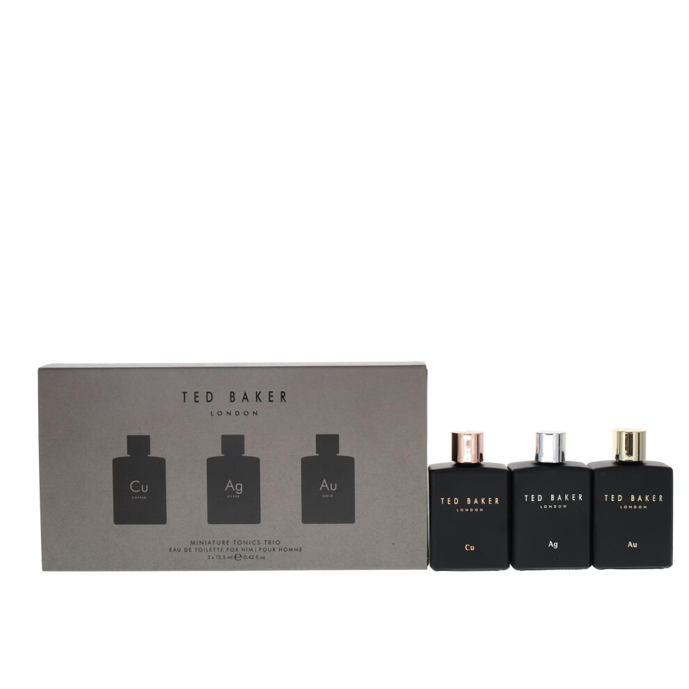 Ted Baker Tonics 3 Piece Mini Gift Set For Men - Cu Copper 12.5ml Eau De Toilette, Ag Silver 12.5ml Eau De Toilette, Au Gold 12.5ml Eau De Toilette