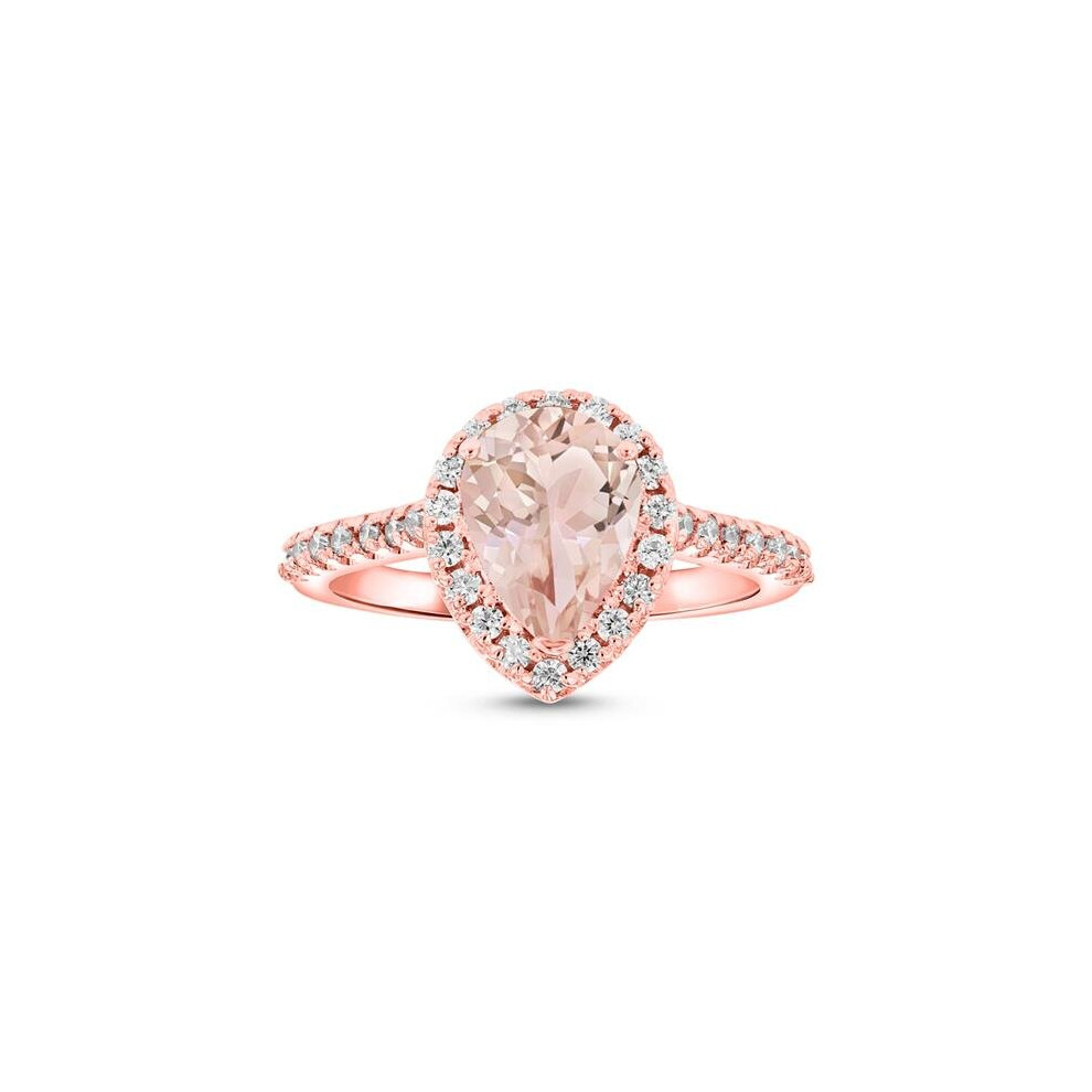 Photos - Ring 1.25 CTW Diamond & 9 x 7 mm Pear Shape Morganite , 14K Rose Gold - Size 9