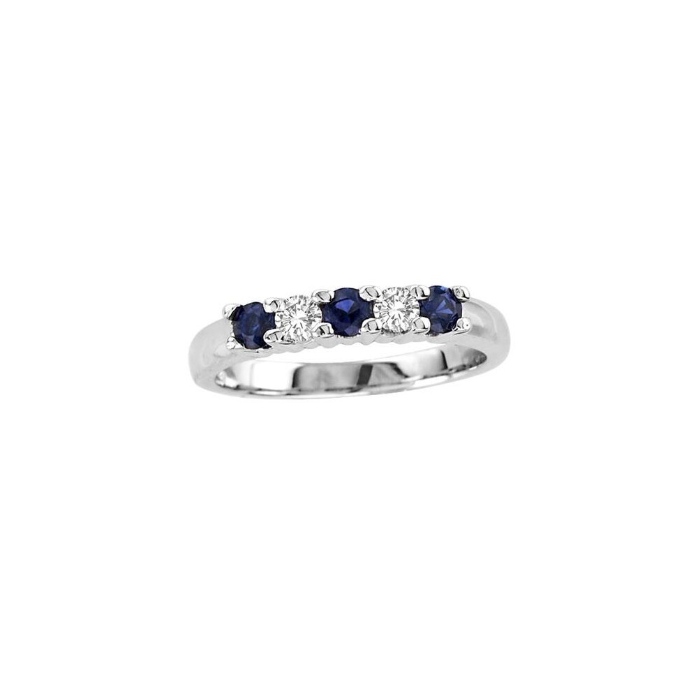 Photos - Ring 0.20 CTW Five Stone Diamond & Sapphire Band, 14K Gold - Size 7