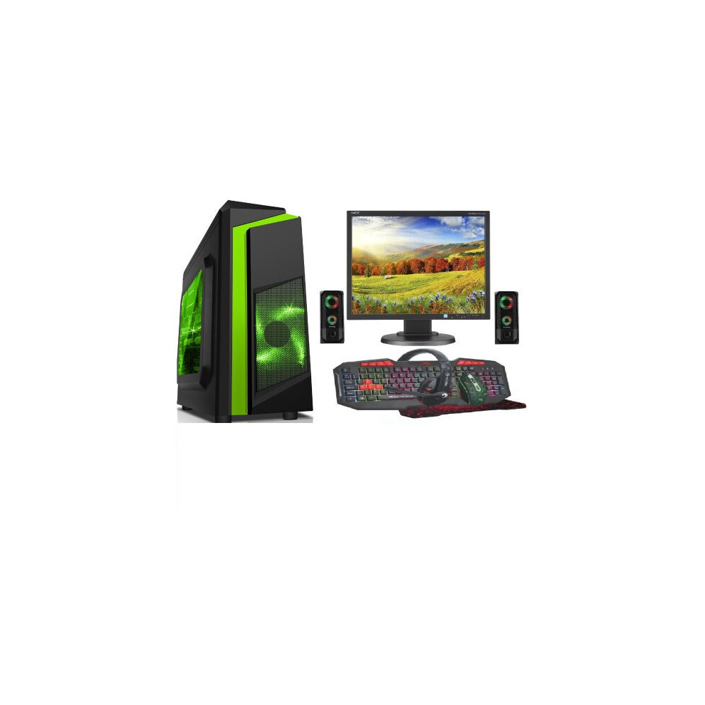 Computek Fast Gaming Pc Bundle - I5 16Gb Ram 1Tb Gtx1050ti 4Gb - Lighting Speakers - F3 Green