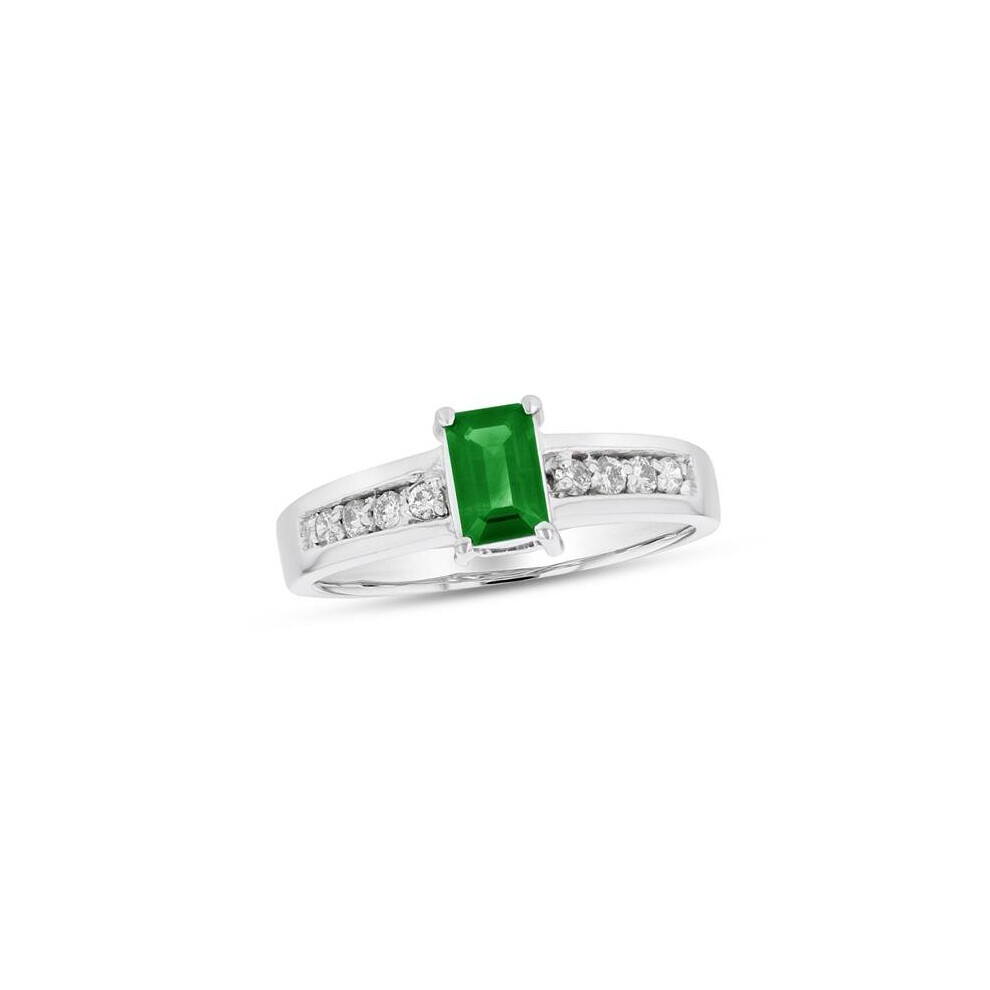 Photos - Ring 0.70 CTW Diamond & Emerald , 14K White Gold - Size 5