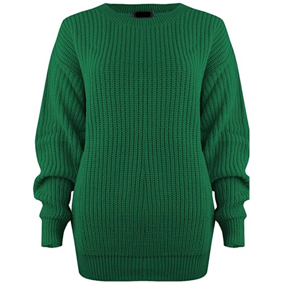 (Teal, UK 12-14) New Ladies Women's Chunky Thick Baggy Jumper Knitted Sweater Over-Sized UK Size 8-18
