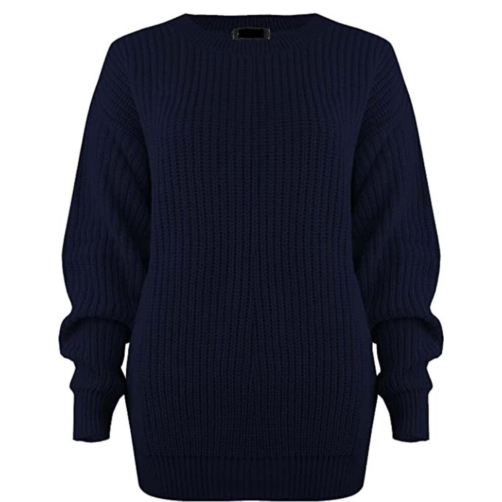 (Navy, UK 16-18) New Ladies Women's Chunky Thick Baggy Jumper Knitted Sweater Over-Sized UK Size 8-18