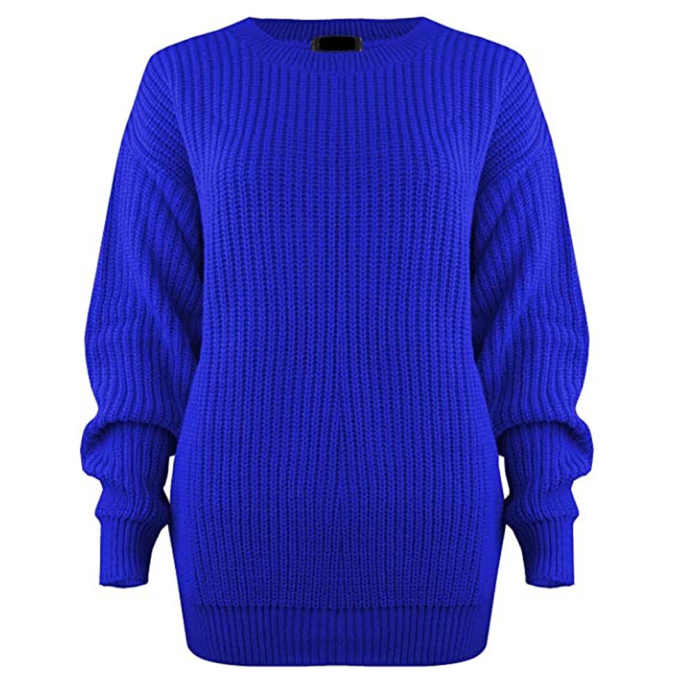 (Royal Blue, UK 12-14) New Ladies Women's Chunky Thick Baggy Jumper Knitted Sweater Over-Sized UK Size 8-18