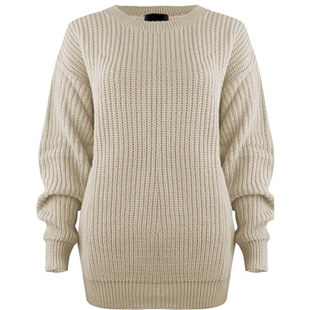 (Cream, UK 16-18) New Ladies Women's Chunky Thick Baggy Jumper Knitted Sweater Over-Sized UK Size 8-18