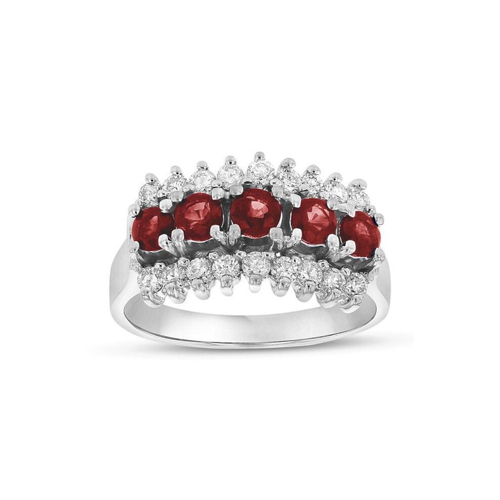Photos - Ring 1.30 CTW Diamond & Ruby Band, 14K White Gold - Size 4