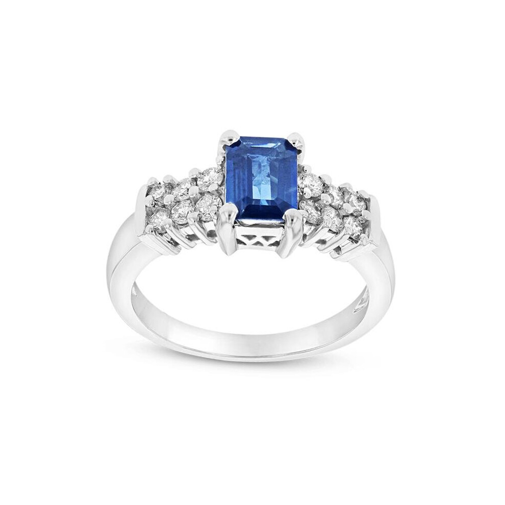 Photos - Ring 0.40 CTW Diamond & Emerald Cut Sapphire , 14K Gold - Size 8
