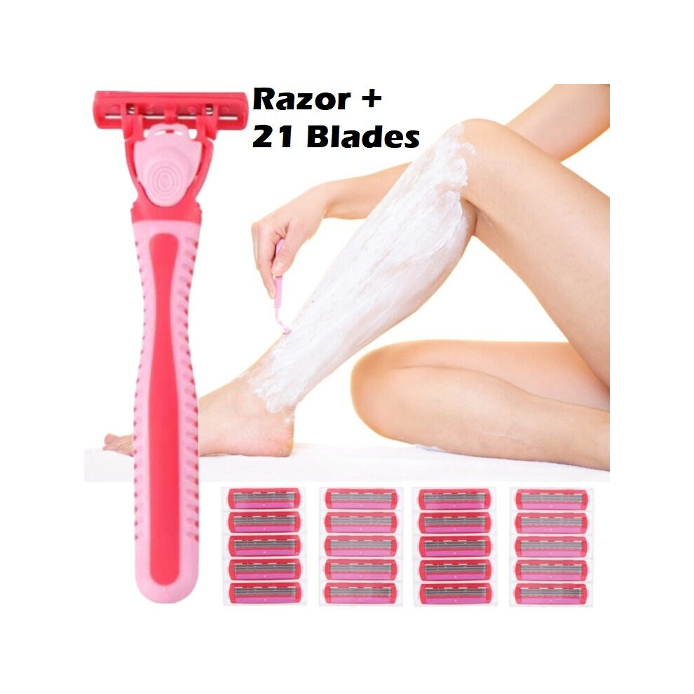 21Pcs Razor Blades Women Smooth Sensitive Shave Hygiene 3 Blades Hair Removal