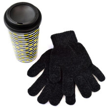 (Black/White) Patterned Travel Mug and Chenille Gloves Gift Set Christmas Party Gift Set