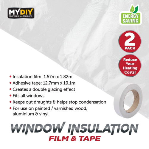 2pc Window Insulation Kit Shrink Fit Double Glazing Film Draught Excluder Heat 1