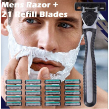 21Pcs Razor Blades Mens Shaving Shave Everyday Use Hygiene 3 Blades Disposable