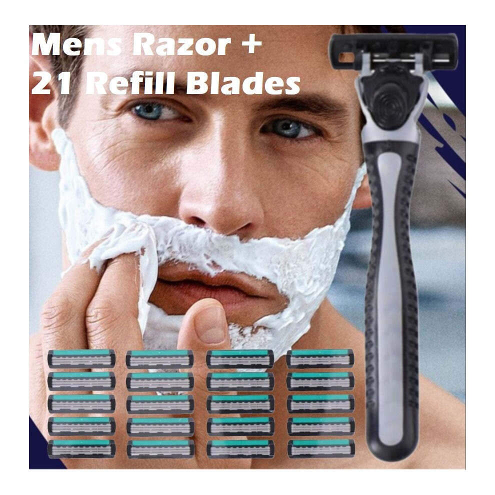 21Pcs Razor Blades Mens Shaving Shave Everyday Use Hygiene 3 Blades Disposable