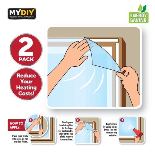 2pc Window Insulation Kit Shrink Fit Double Glazing Film Draught Excluder Heat 2