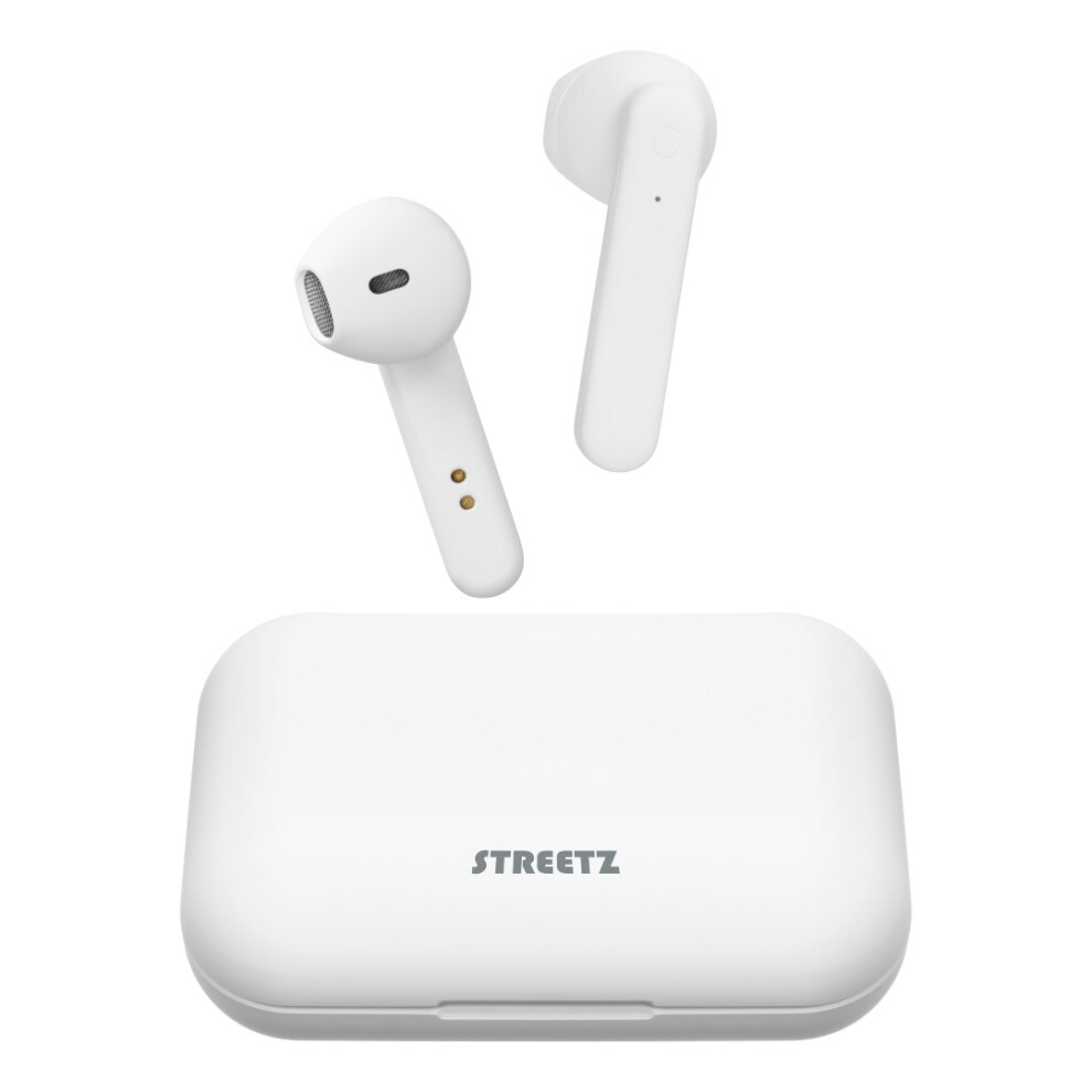 (White) STREETZ True Wireless Stereo Compact Earbuds with Bluetooth 5.0 and Touch Sensor Controls