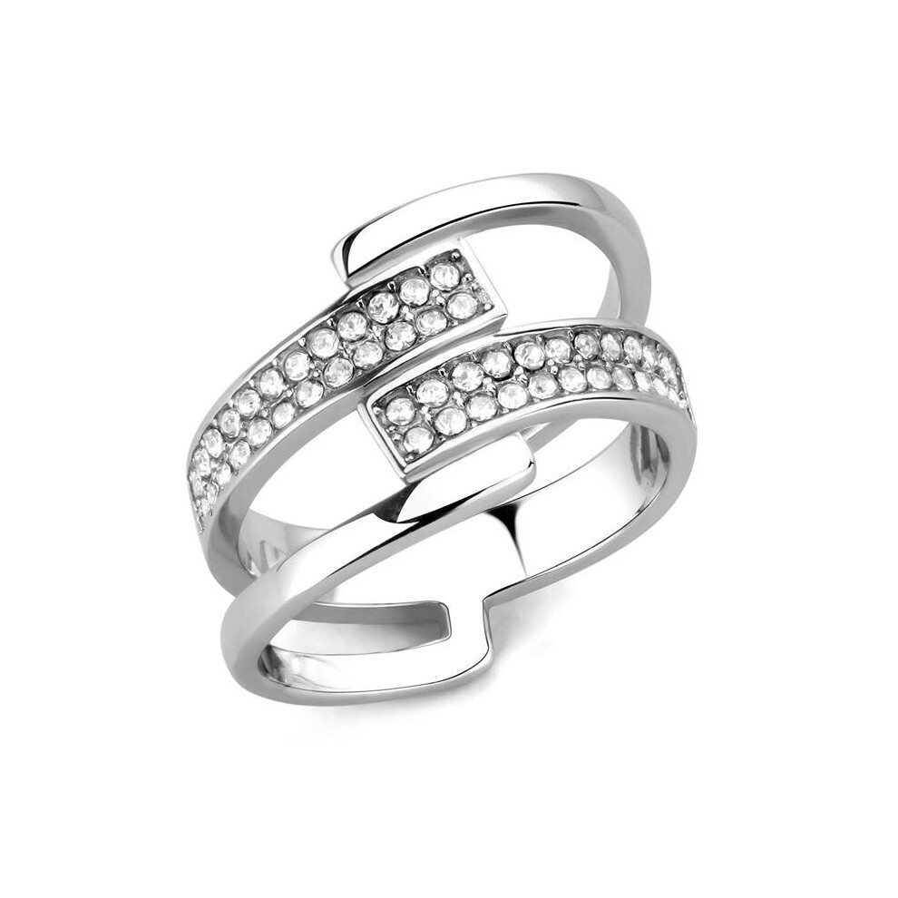 Alamode TK3702-5 Women High Polished Stainless Steel Ring with Top Grade Crystal in Clear - Size 5-image-OPC-PB7Q52J-NEW