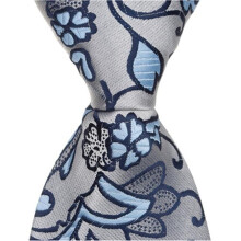 S5 - 6 in. Newborn Zipper Necktie - Silver With Blue Flowers