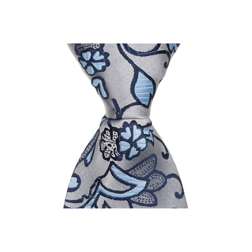 Mama'sboy S5 - 6 In. Newborn Zipper Necktie - Silver With Blue Flowers