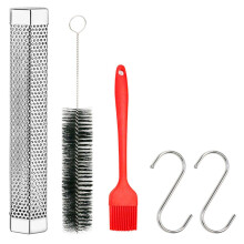 5pcs Smoke Tube Stainless Steel Bbq Pellet Smoker Tube 12 Inch With Brush Hooks