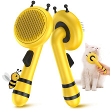 (Yellow) Bee Pattern Pet Hair Brush Dog Hair Remover Cat Massage Comb Easy Remove